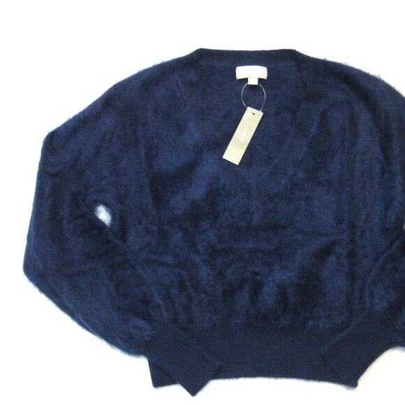 NWT J.Crew Brushed Cashmere Cropped V-neck in Navy Blue Sweater S - Picture 6 of 8